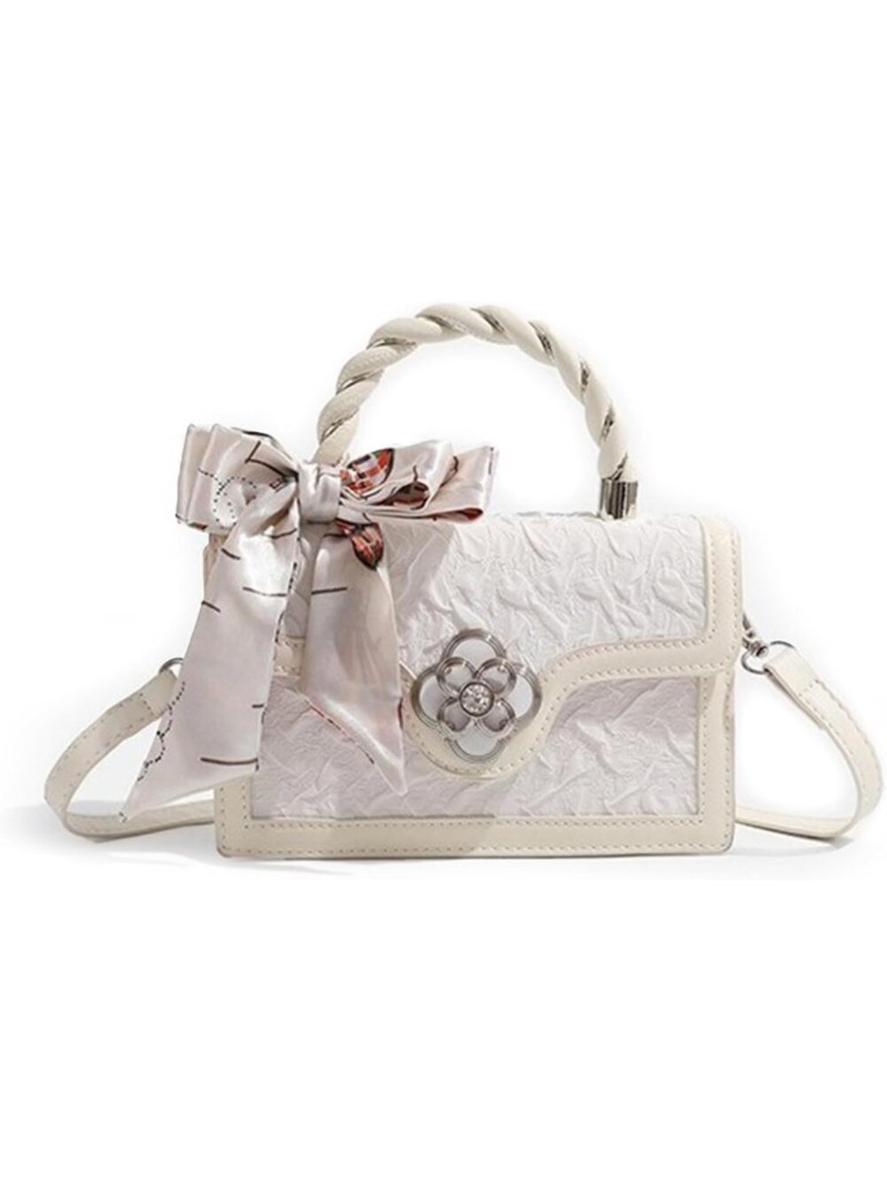 Colorblock Mini Top Handle Bag | PU Leather Floral Clutch Handbag for Women